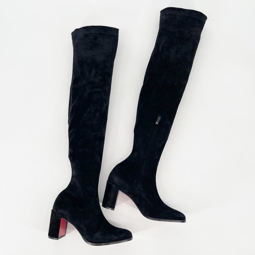 Christian Louboutin Stretchadoxa Black Over the Knee Block Heel Boots EU 36.5 - Picture 3 of 12